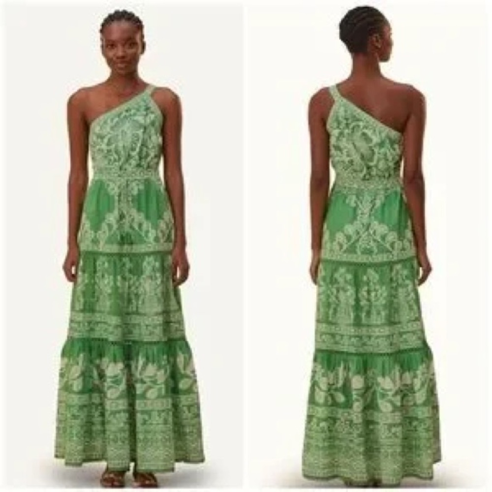 Farm Rio NWT One-Shoulder Green Floral Maxi Dress Size XSmall - Picture 2 of 5
